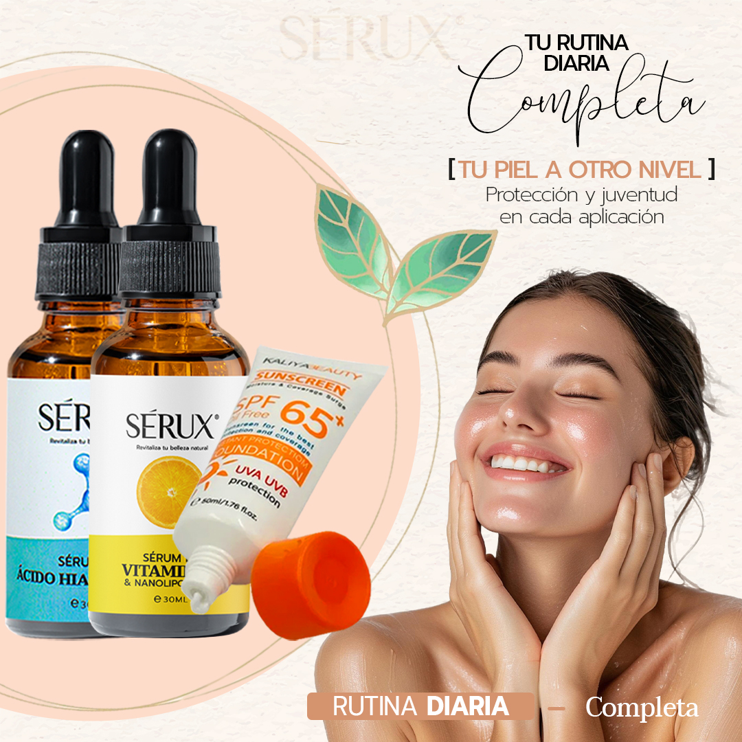 Rutina Facial Sérux con Vitamina C y Solar - Hidrata protege y rejuvenece tu piel diariamente