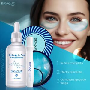 Kit Refrescante Bioaqua con ácido hialurónico y roll-on - reduce ojeras y revitaliza tu mirada